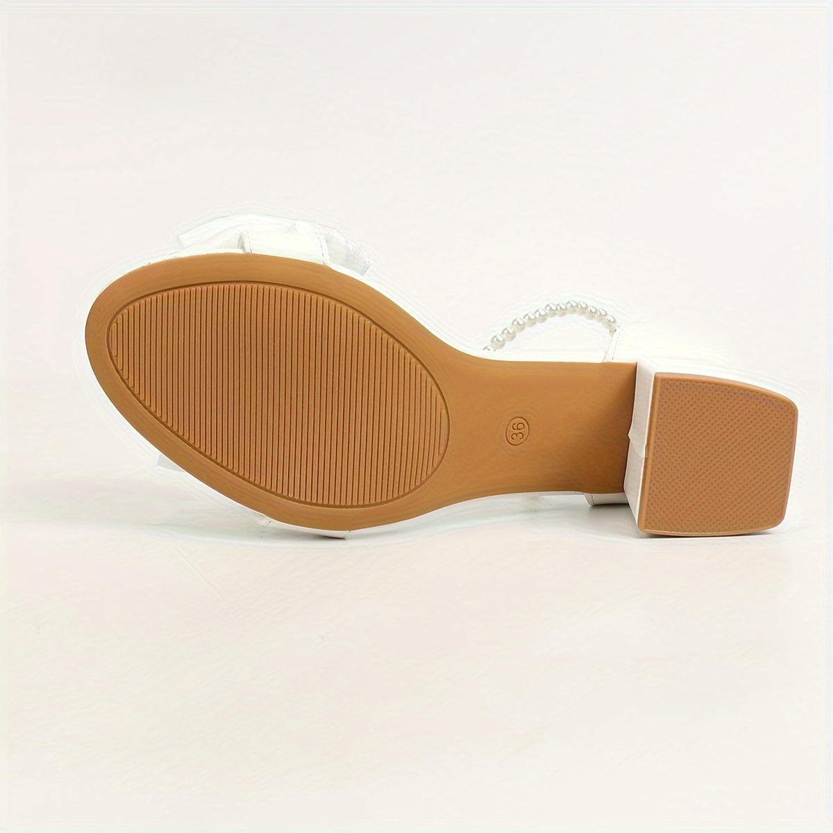 Low Heeled Sandals with Bow Decor Faux Pearl Ankle Strap for Evening Wear