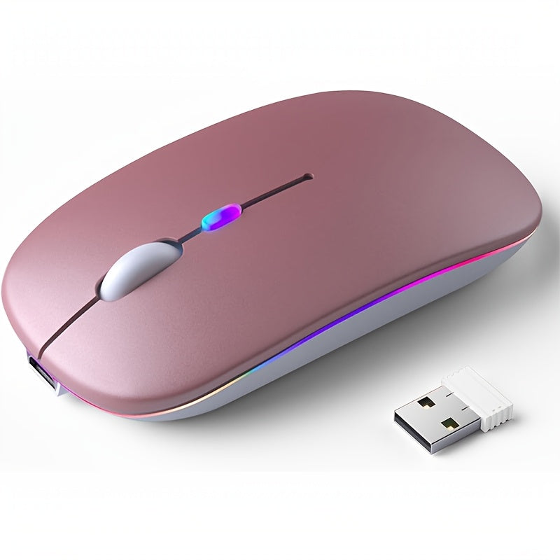 Wireless Slim Mouse with 2.4G and Bluetooth, Rechargeable, USB Receiver