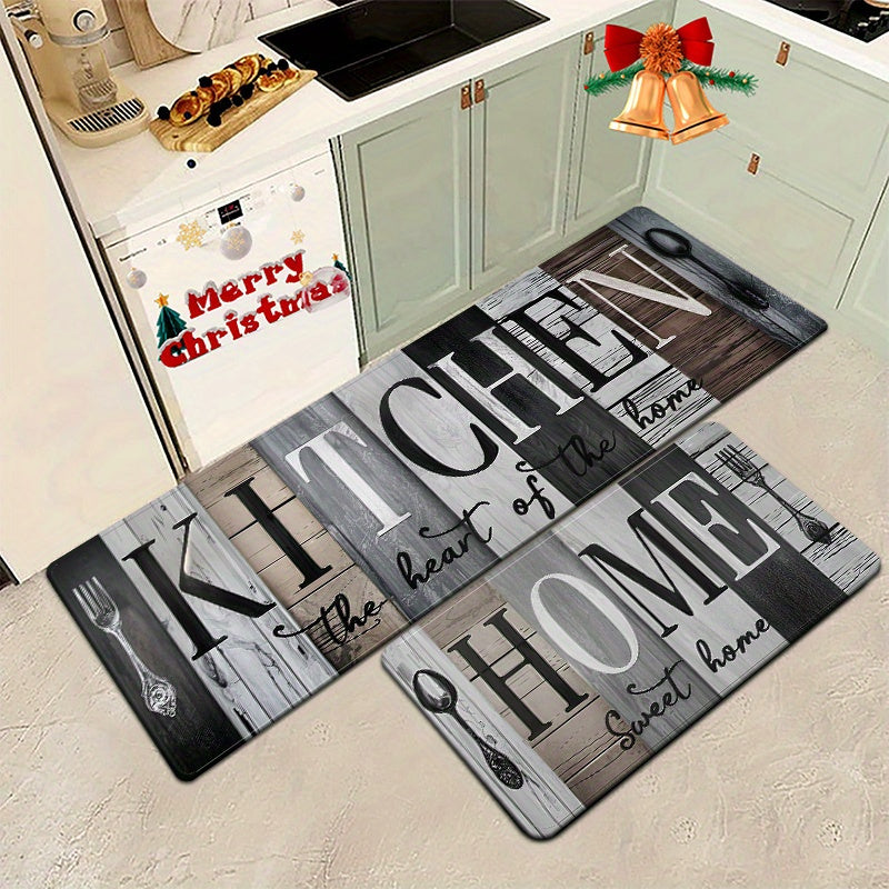 Cozy Patchwork Plank Kitchen Mat Non-Slip Easy-Clean Polyester Rug for Living Room Bedroom Dining