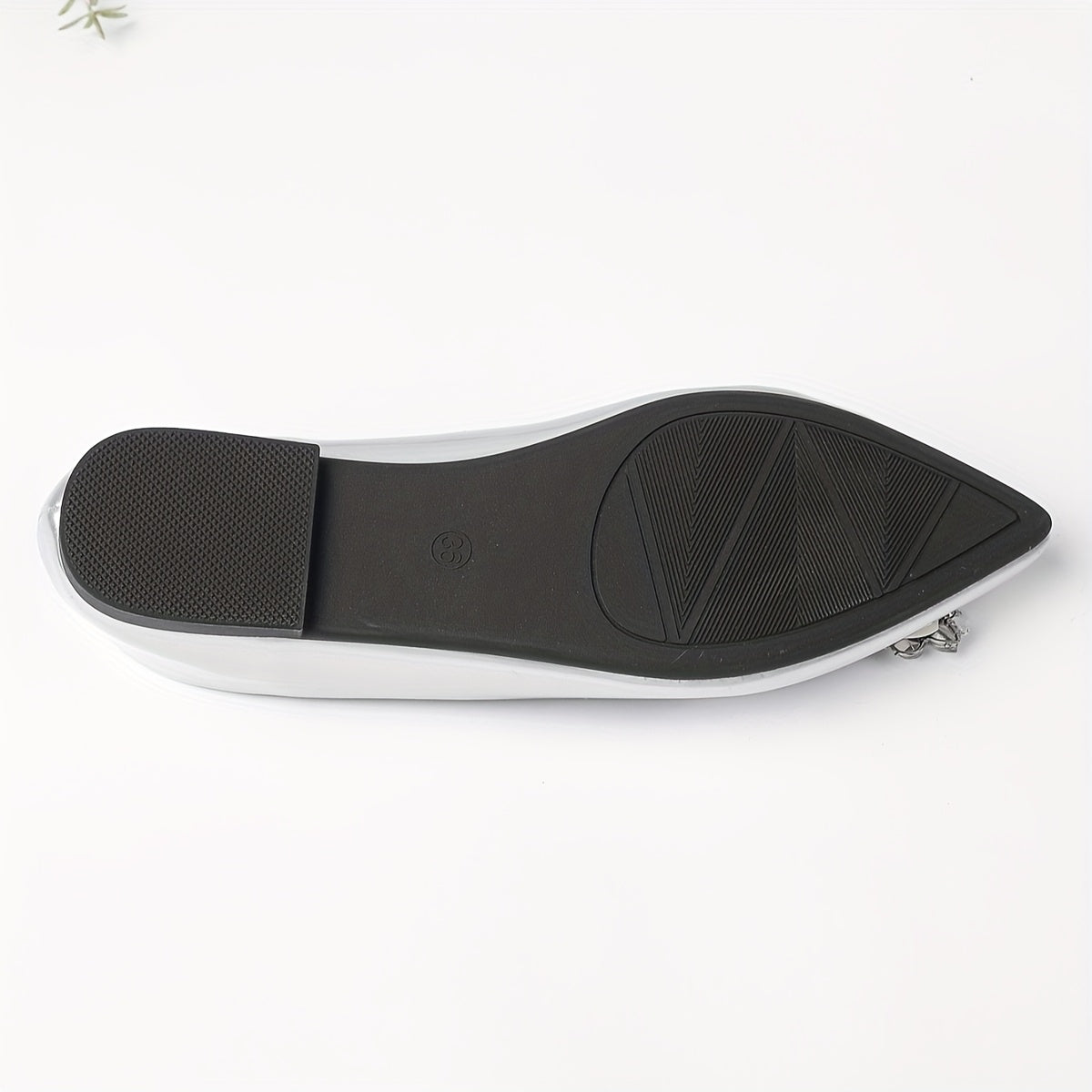 Women's Silvery Flat Thick-Heeled Shoes With Pointed Toe and Rhinestones