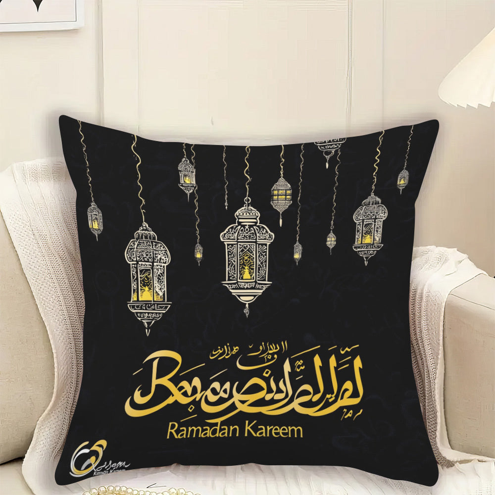 Ramadan Lantern Watercolor Square Pillow Cover 45.72cm Velvet Zipper Washable Indoor Outdoor