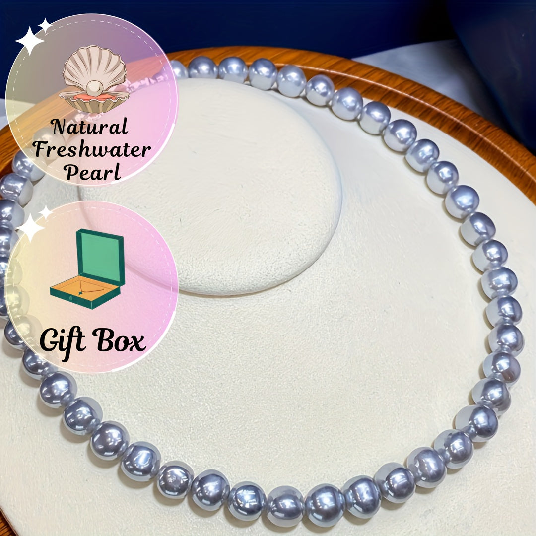 Grey Freshwater Pearl Necklace for Women Elegant Delicate Jewelry Gift Box