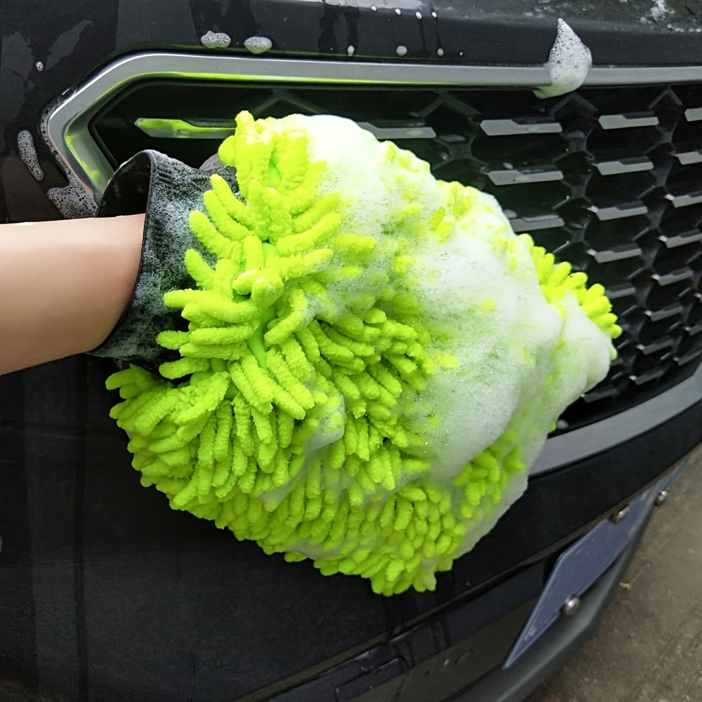 2-Pack Microfiber Car Wash Gloves Gray Blue Green Regular Size