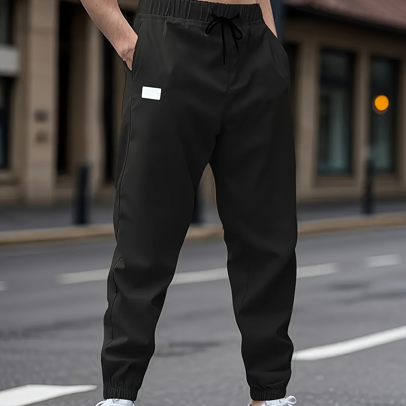 Men's Casual Cargo Pants Non-Stretch Polyester Drawstring Waist Regular Fit Solid Color