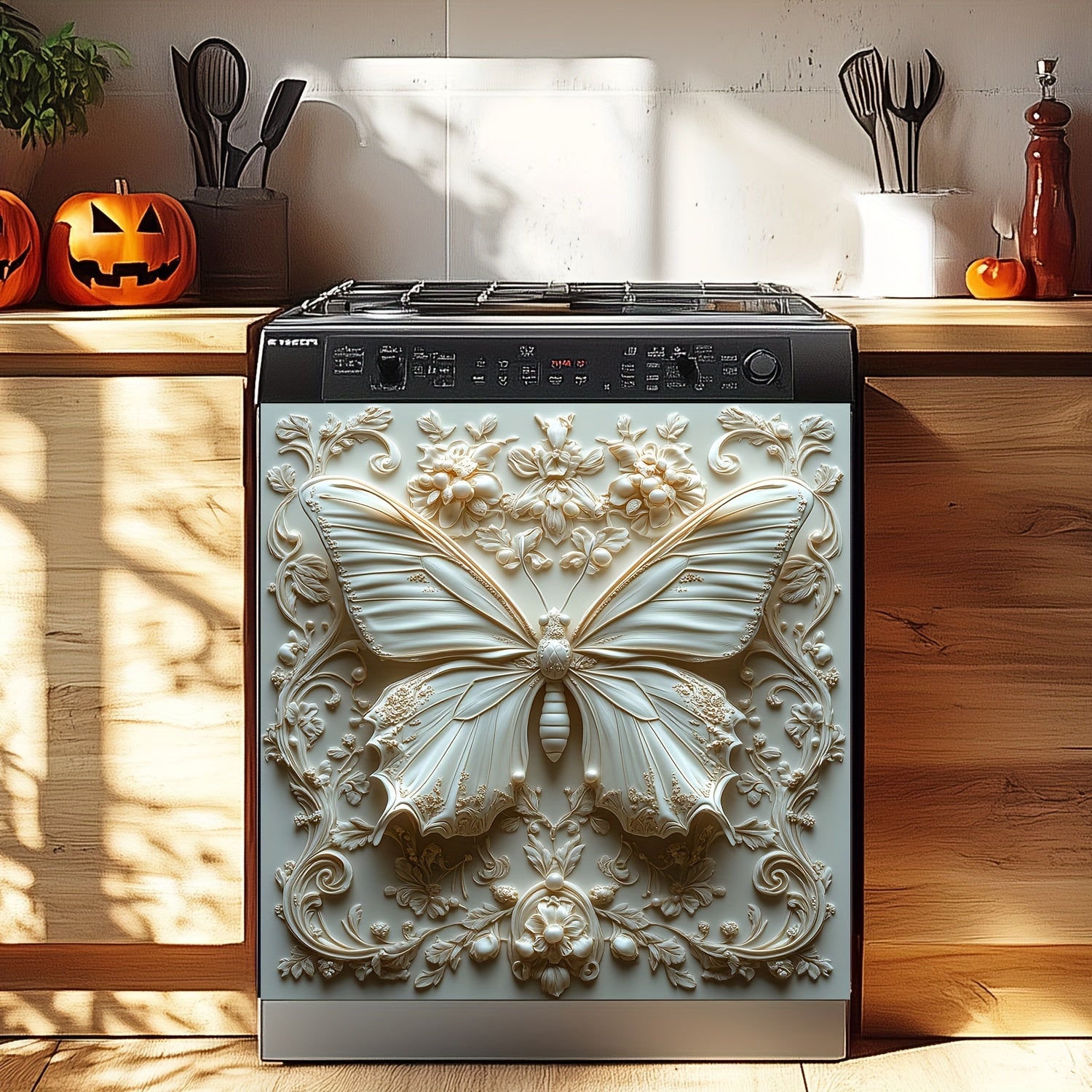 Magnitli Sariq Kelebek Oymali Oshxona Qaynatgich, Muzlatgich eshigi qoplamasi mat