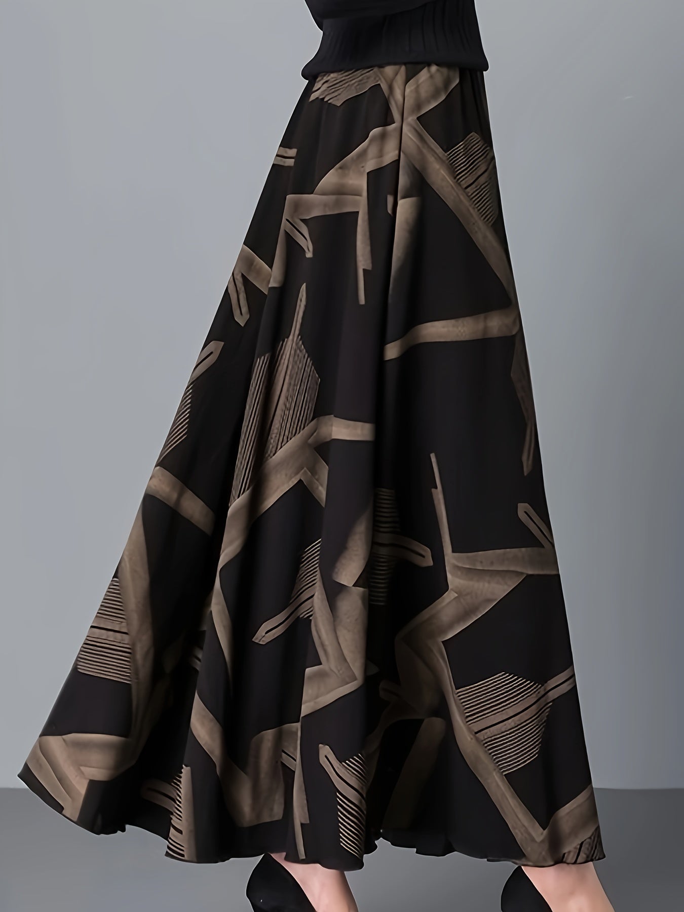 Women's Long Flared Geometric Pattern Polyester Skirt for Spring and Summer Vacation