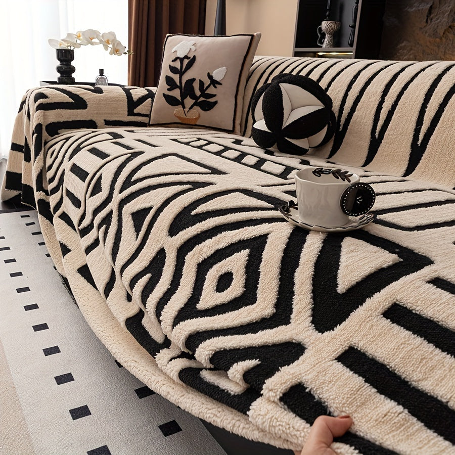 Чехол на диван Glam Style Sherpa, толстый плюш, защитник мебели, моющийся в машине, устойчивый к выцветанию, дружелюбный к питомцам, подходит для кресла, дивана-кровати, 3-4 местного секционного.