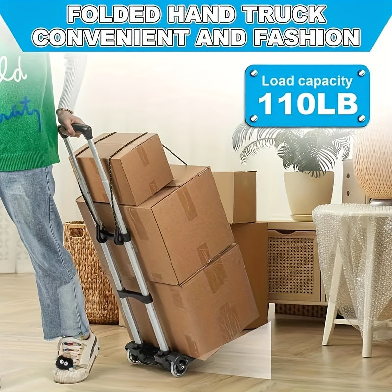 Black Folding Hand Truck Dolly with Rubber Wheels Lightweight Aluminum Luggage Cart