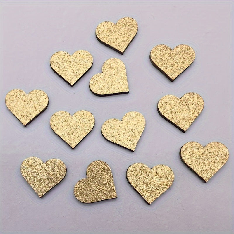 Wooden Peach Heart Decoration with Gold and Silver Glitter for Wedding Table