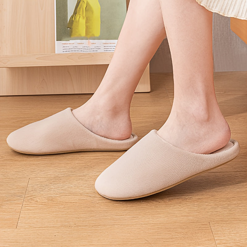 Women Slip-On Slippers Soft Plush Fabric Indoor Outdoor Comfort Minimalist Durable