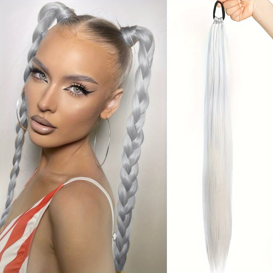 Women's Synthetic Ponytail Extensions 71cm Long Black Hairpiece Elastic Band