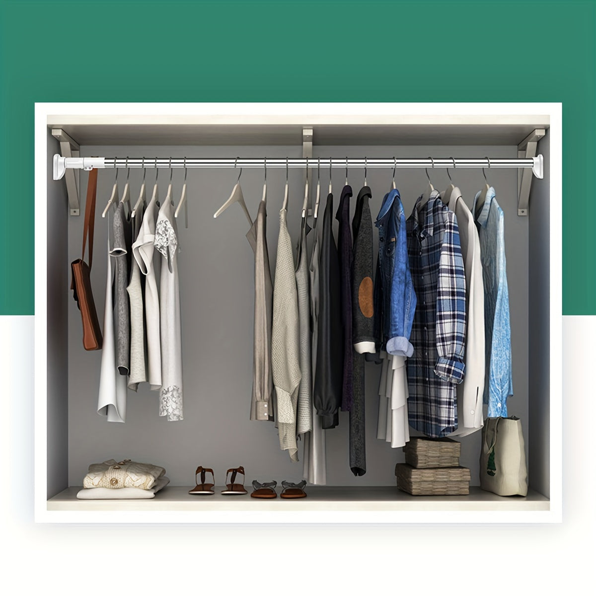 Stainless Steel Telescopic Clothes Rod No-Drill Wall Mount Retractable Drying Rack for Bathroom Closet