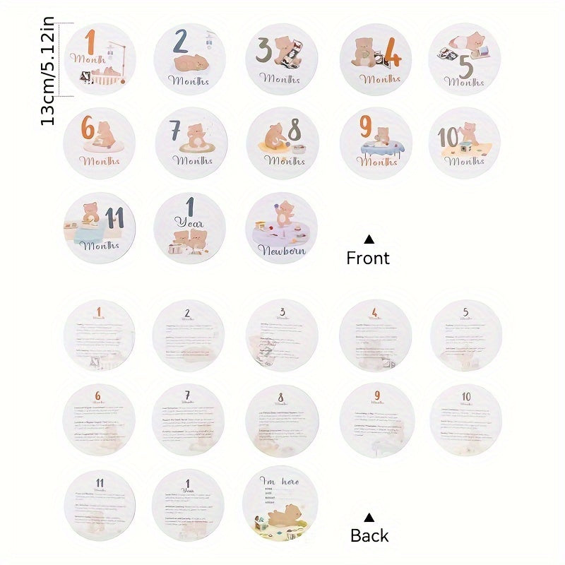Set de 13 tarjetas de hitos para bebés para fotos mensuales y seguimiento del crecimiento con diseño adorable de oso