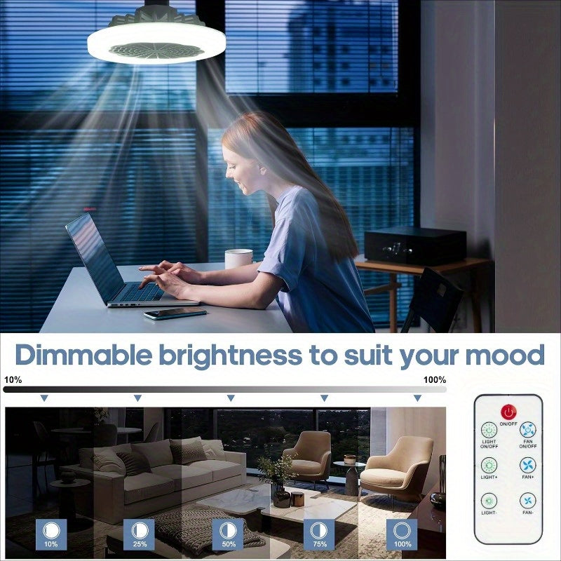 E27 Screw Socket Fan Lamp with Remote Control, Independent Fan and Light, Suitable for Bedrooms and Living Rooms
