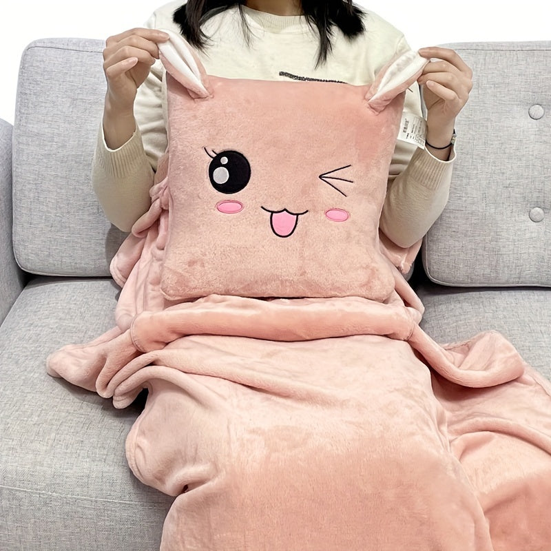 Panda Pillow and Blanket Set Cartoon Glam Style All-Season Knitted Polyester Lightweight Travel Office