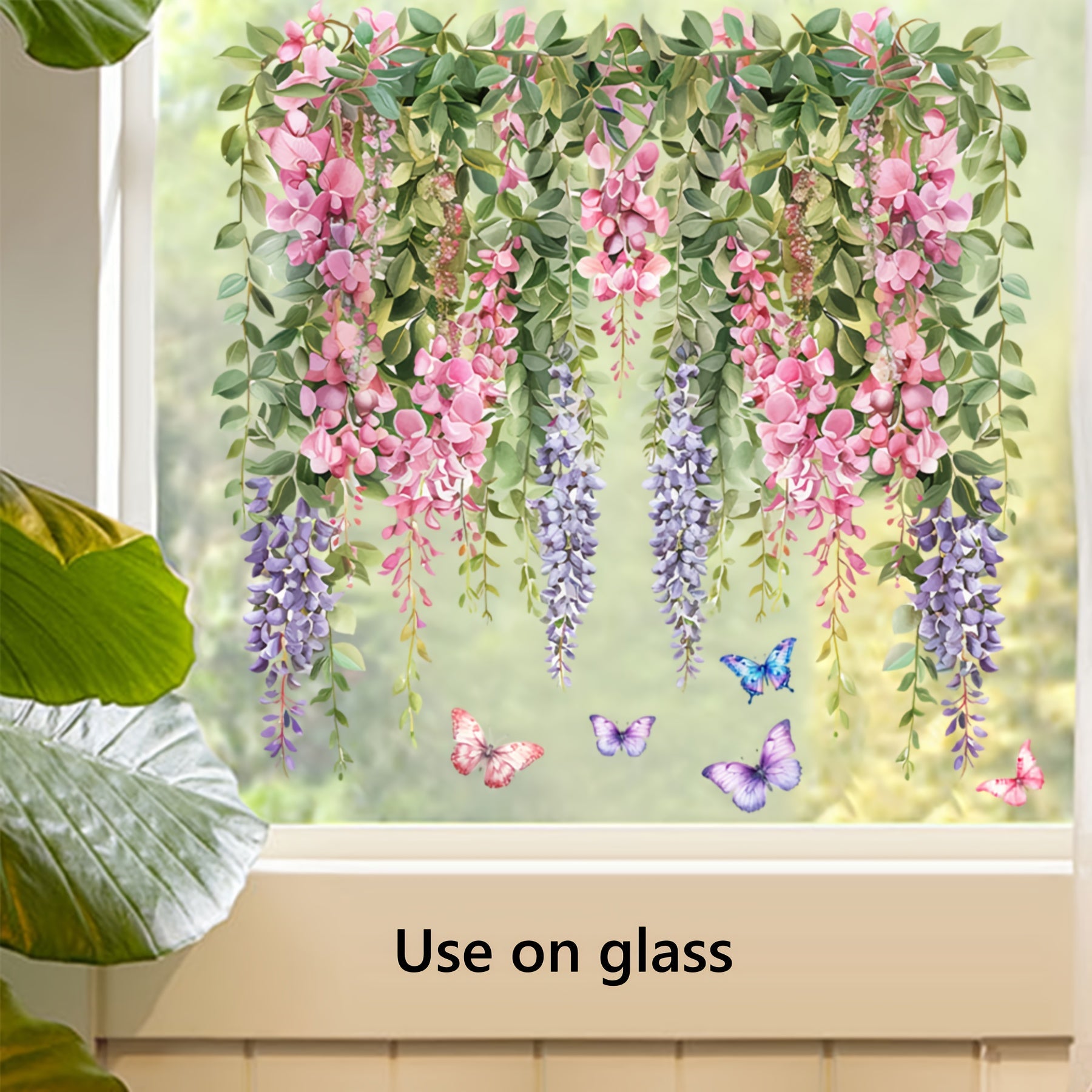 Pink and Purple Floral Window Clings Set for Glass Surfaces, No Glue Needed