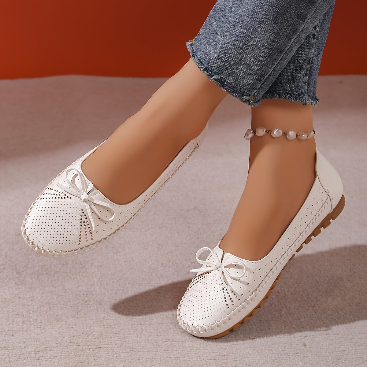 Women's Flat Shoes with Bowknot Faux Leather Slip-On All-Season Velvet Lining