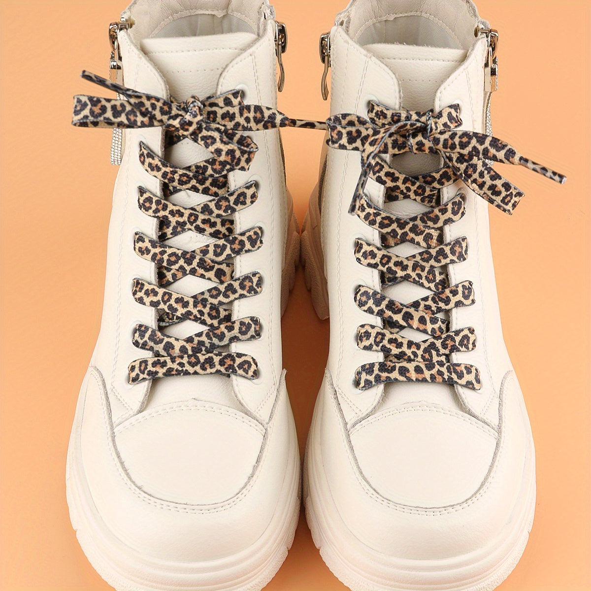 Unisex Leopard Print Flat Shoelaces Durable Polyester for Sneakers and High-Tops