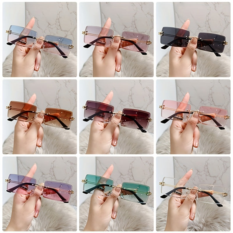 Square Fashion Glasses for Women Gradient Lens Metal Frame Climbing Party
