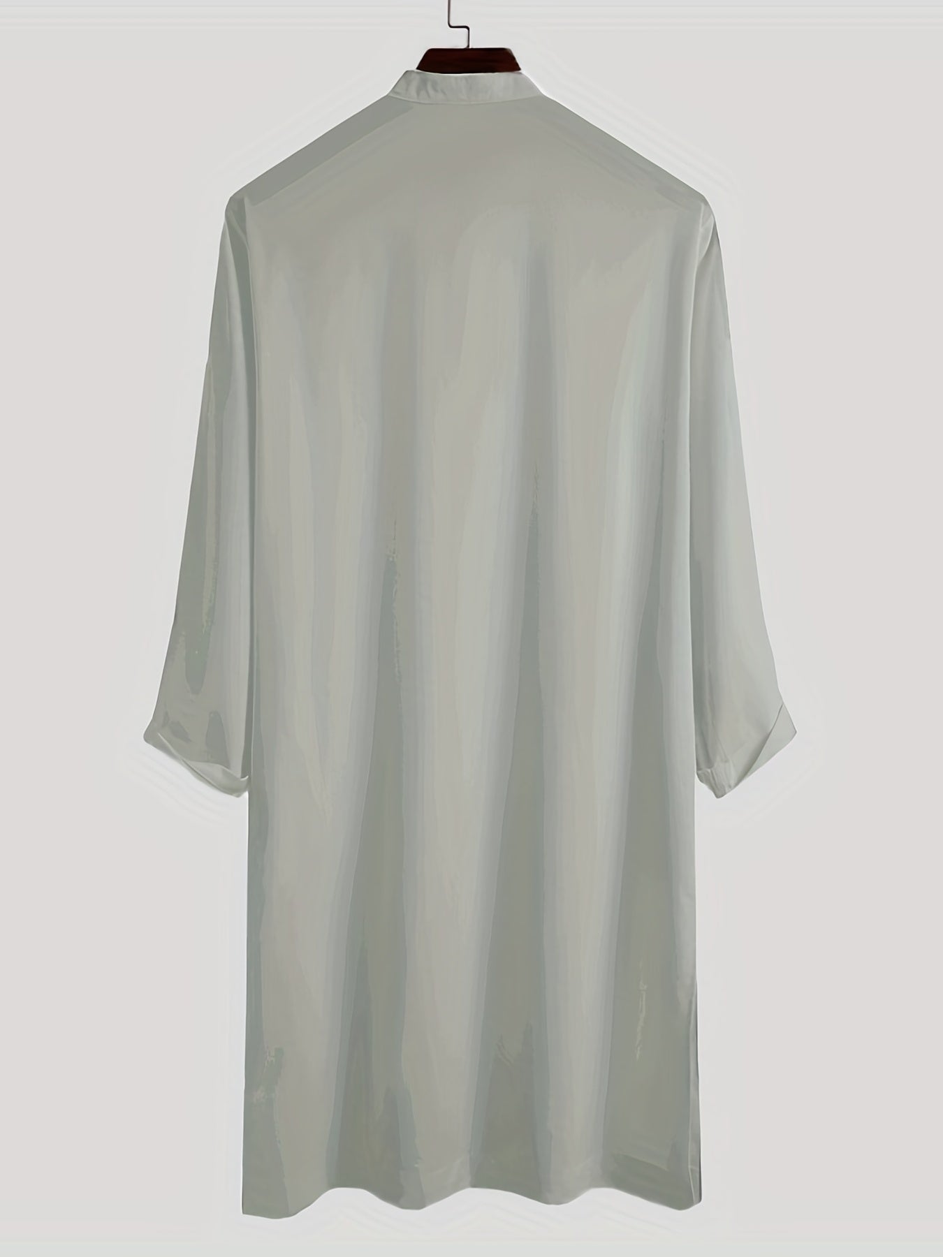 Ramazon Plus O'lchamdagi Erkaklar Uzoq Yengli Ko'ylak Norasmiy Ko'cha Kiymishi, Mustahkam Rangli Turg'un Yaka Kaftan Erkaklar Kiymishi