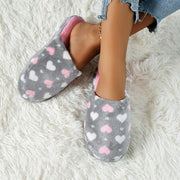 Women's Slip-On Slippers with Colorful Heart Design Soft Fabric Non-Slip Sole