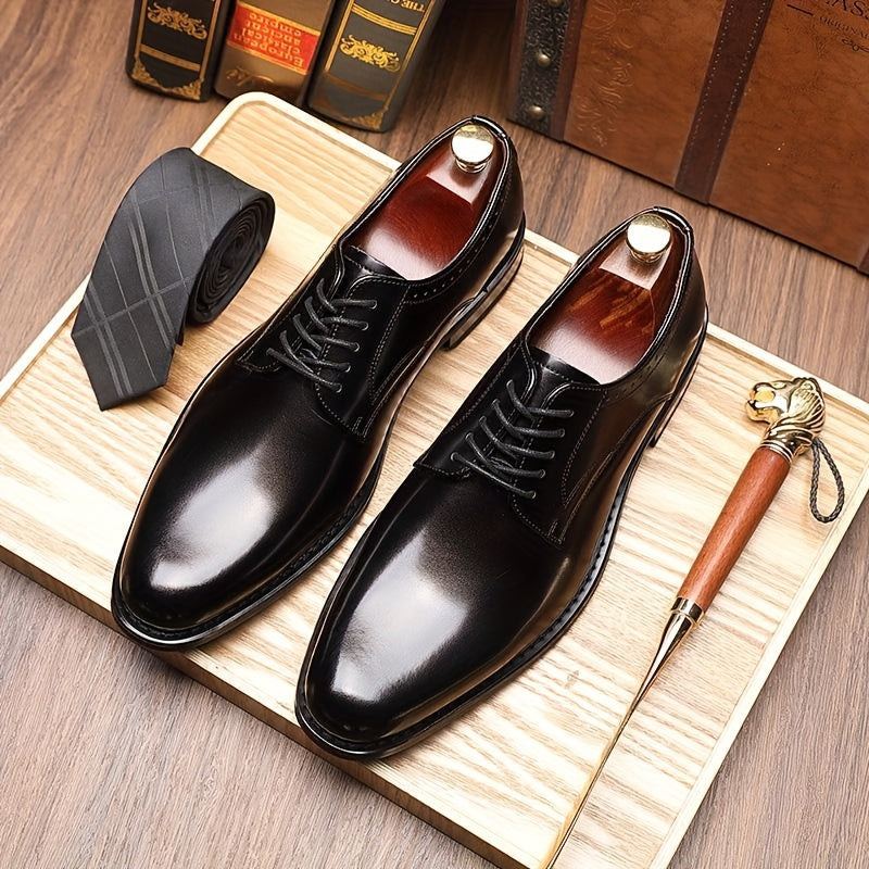 Мужские кожаные дерби-туфли однотонные с простым носком, нескользящая резиновая подошва, шнуровка, повседневные деловые