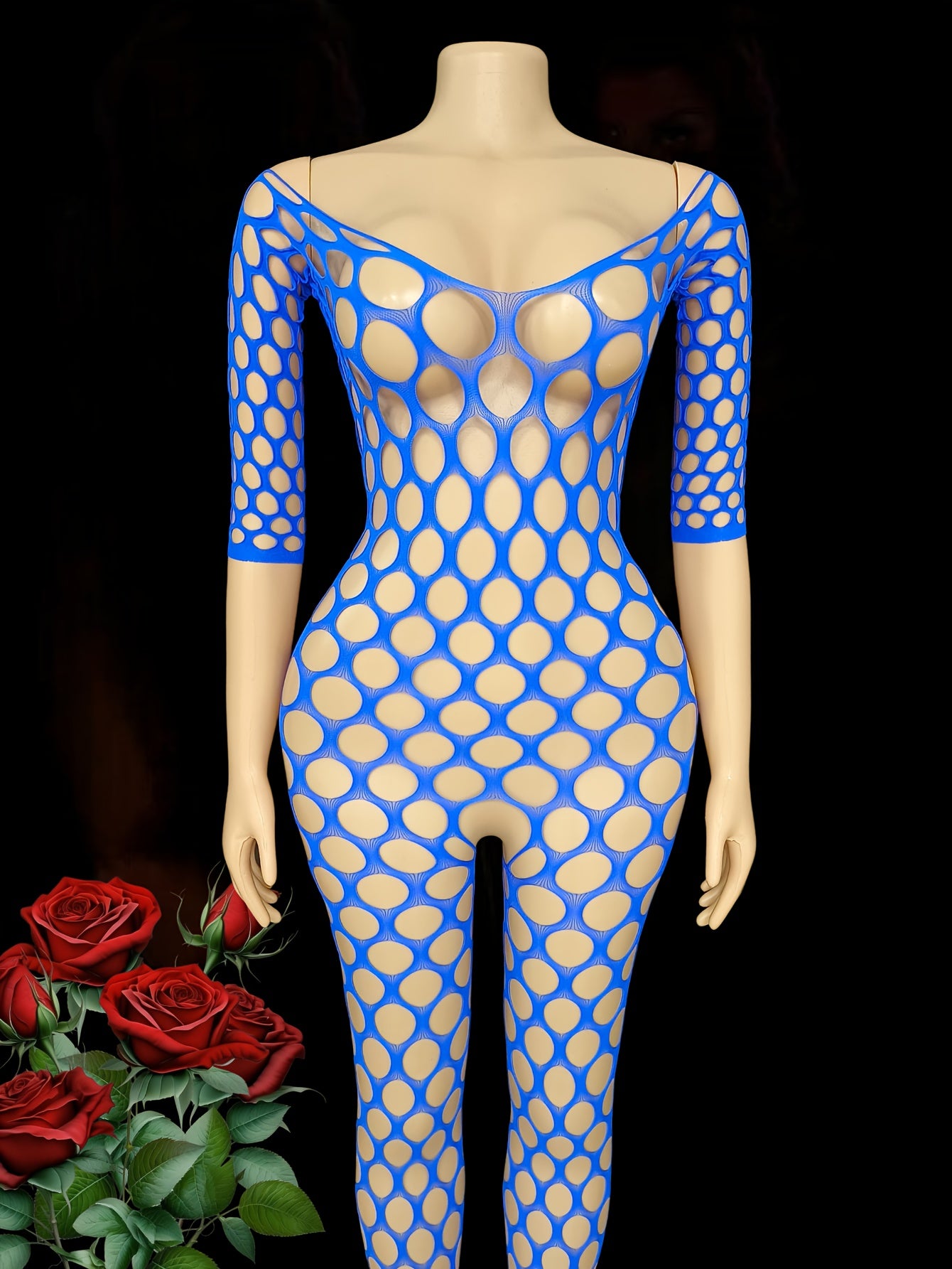Women's See-Through Mesh Off Shoulder Bodystocking Plus Size Crotchless Jumpsuit