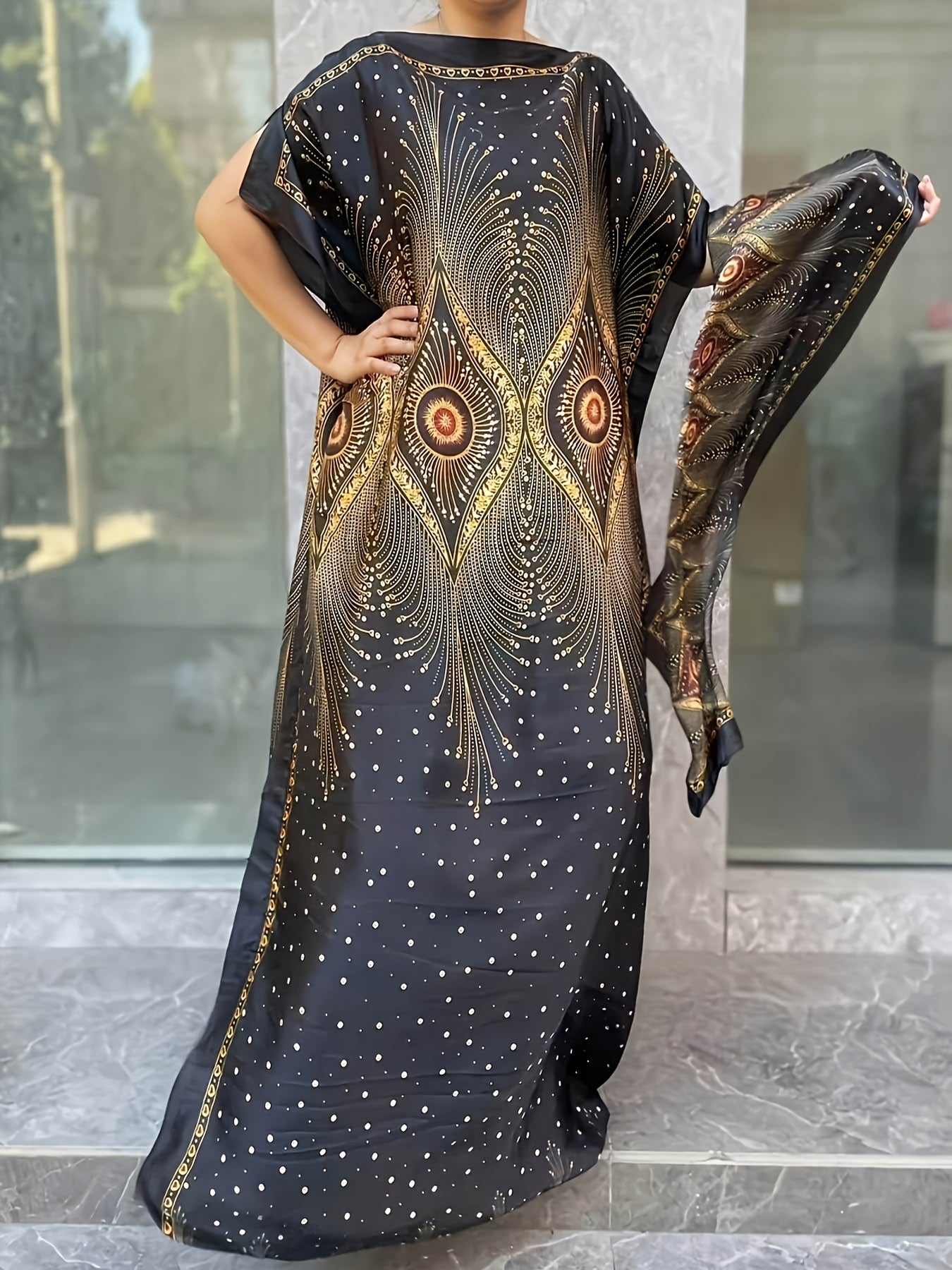 Plus Size Floral Print Longline Dress Short Sleeve Crew Neck Summer Women's Clothing