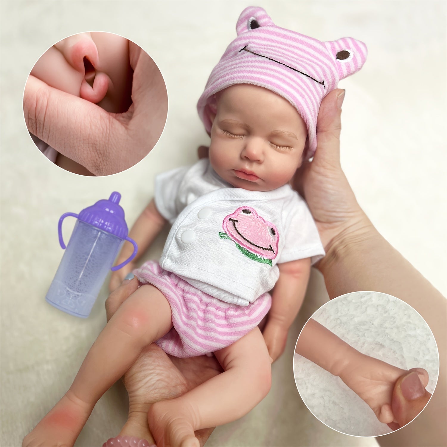 Reborn Doll 33cm Silicone Waterproof Openable Mouth Feeding Accessory Pink Outfit for Kids