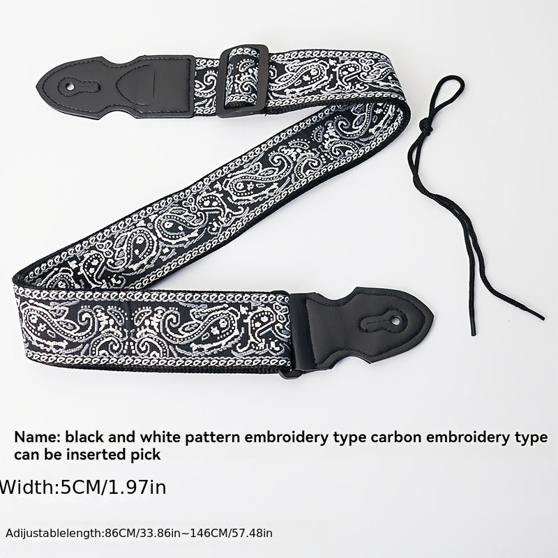 Correa de guitarra de tela bordada gruesa y ancha para guitarra acústica y eléctrica con colores mezclados