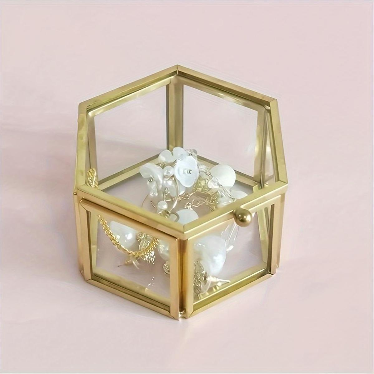 Ретро-шкатулка для украшений из стекла с золотой отделкой для хранения колец, серег, часов