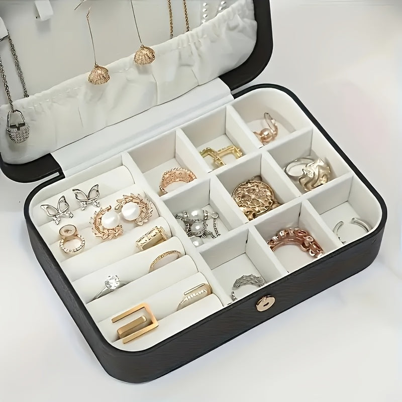 Organizador de joyería de cuero sintético para viajes con anillos, collares y pendientes