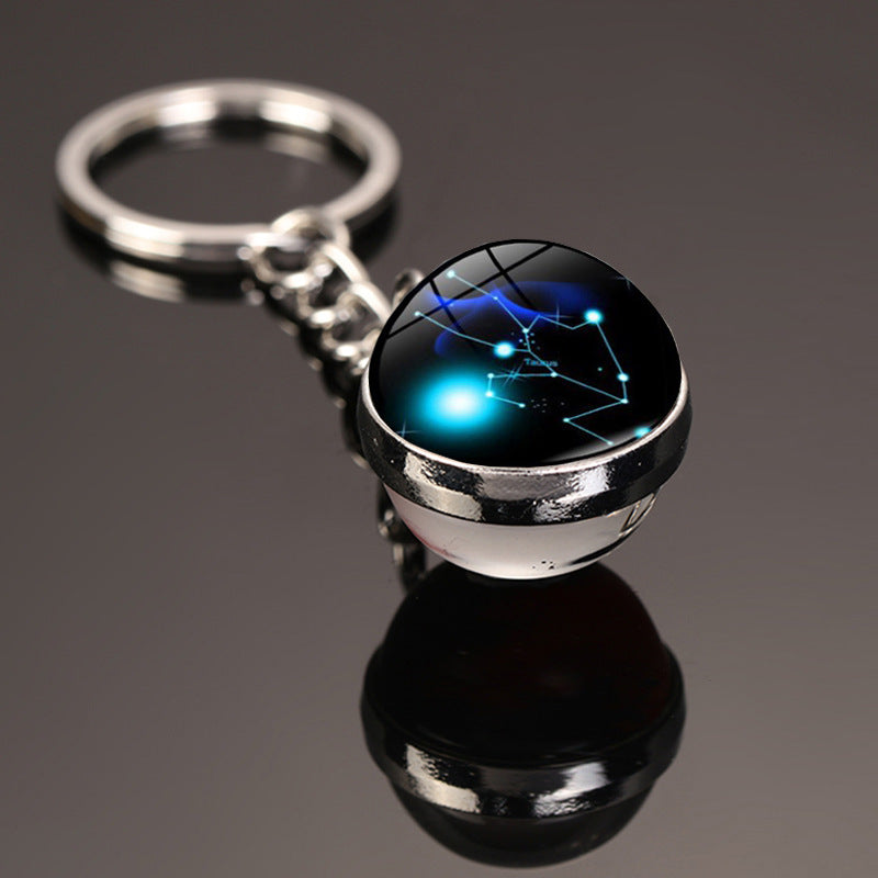 12 Constellations Car Key Ring Luminous Starry Sky Glass Ball Keychain Pendant