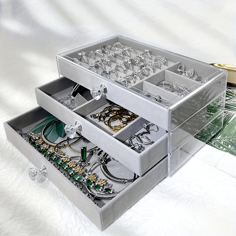 Jewelry Organizer with Three Layers for Earrings Necklaces and Rings Transparent Design