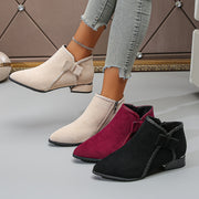 Women's Corduroy PU Ankle Boots with Bowknot and Chunky Heel