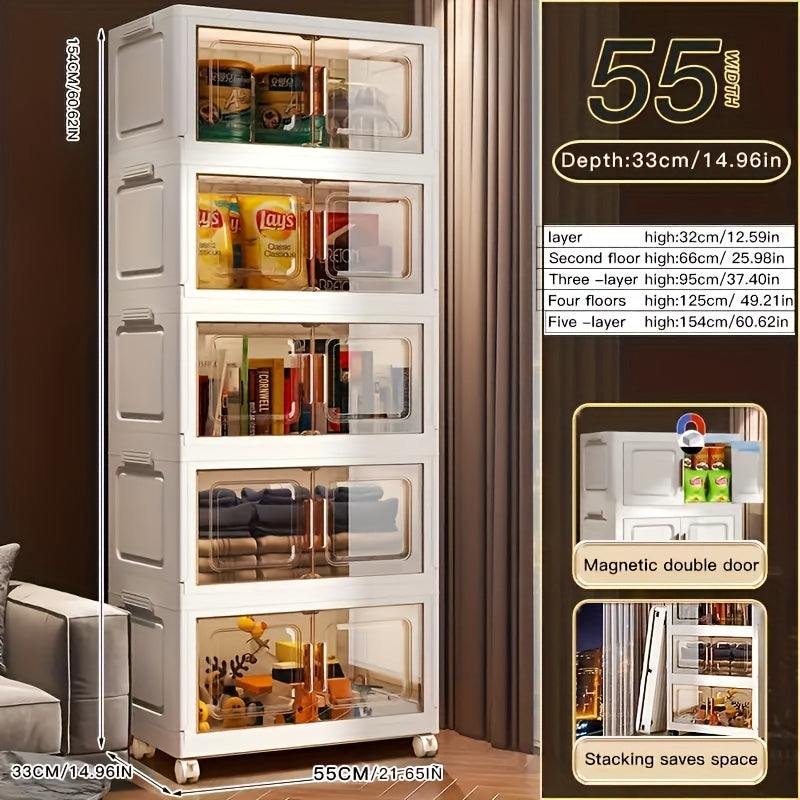 Foldable Storage Cabinet on Wheels Weatherproof Dustproof Bug-proof with Magnetic Doors for Home Use