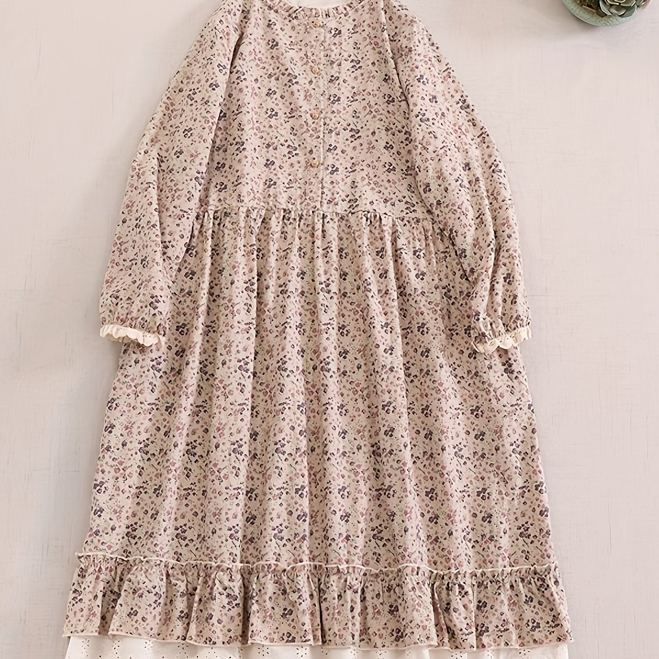Vestido largo de estilo japonés con flores para mujer, con costura de encaje y falda de lino