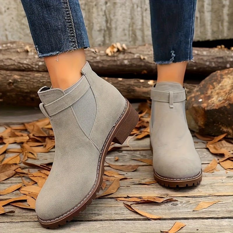 Women's Slip-On Boots Leather All-Season Casual and Formal Shoes in Black Brown Beige Grey