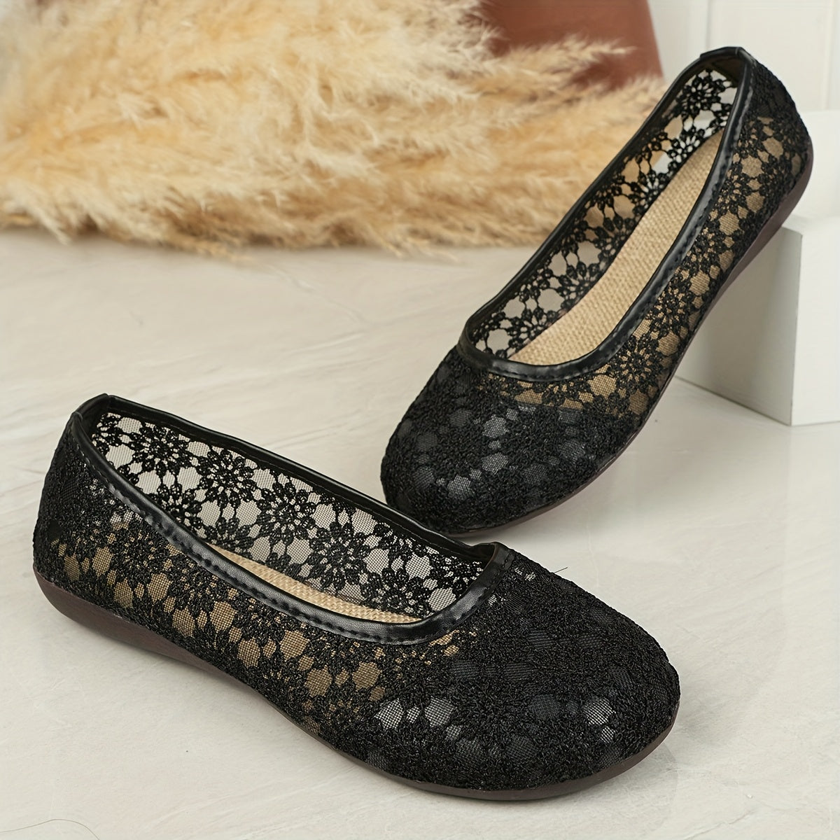 Ayollar uchun balet tufli bilan gulli korsaj nafas oladigan slip-on kundalik poyafzal