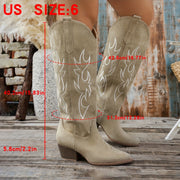 Women's Western Cowboy Riding Boots Knee-High Embroidered Leather