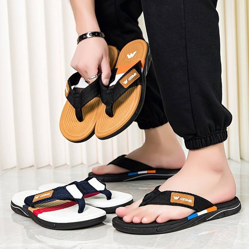 Men's Color Block Flip Flops Non-Slip Rubber Sole Casual Indoor Beach Summer