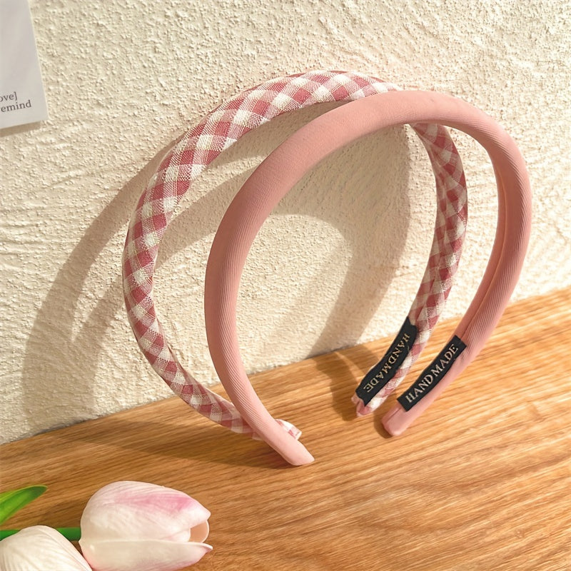 6pcs Women's Plaid and Solid Color Polyester Headbands for Travel and Daily Style