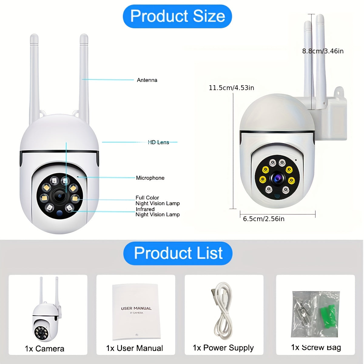Wireless Security Camera with 355° Pan/Tilt Night Vision Intercom and Smartphone Control