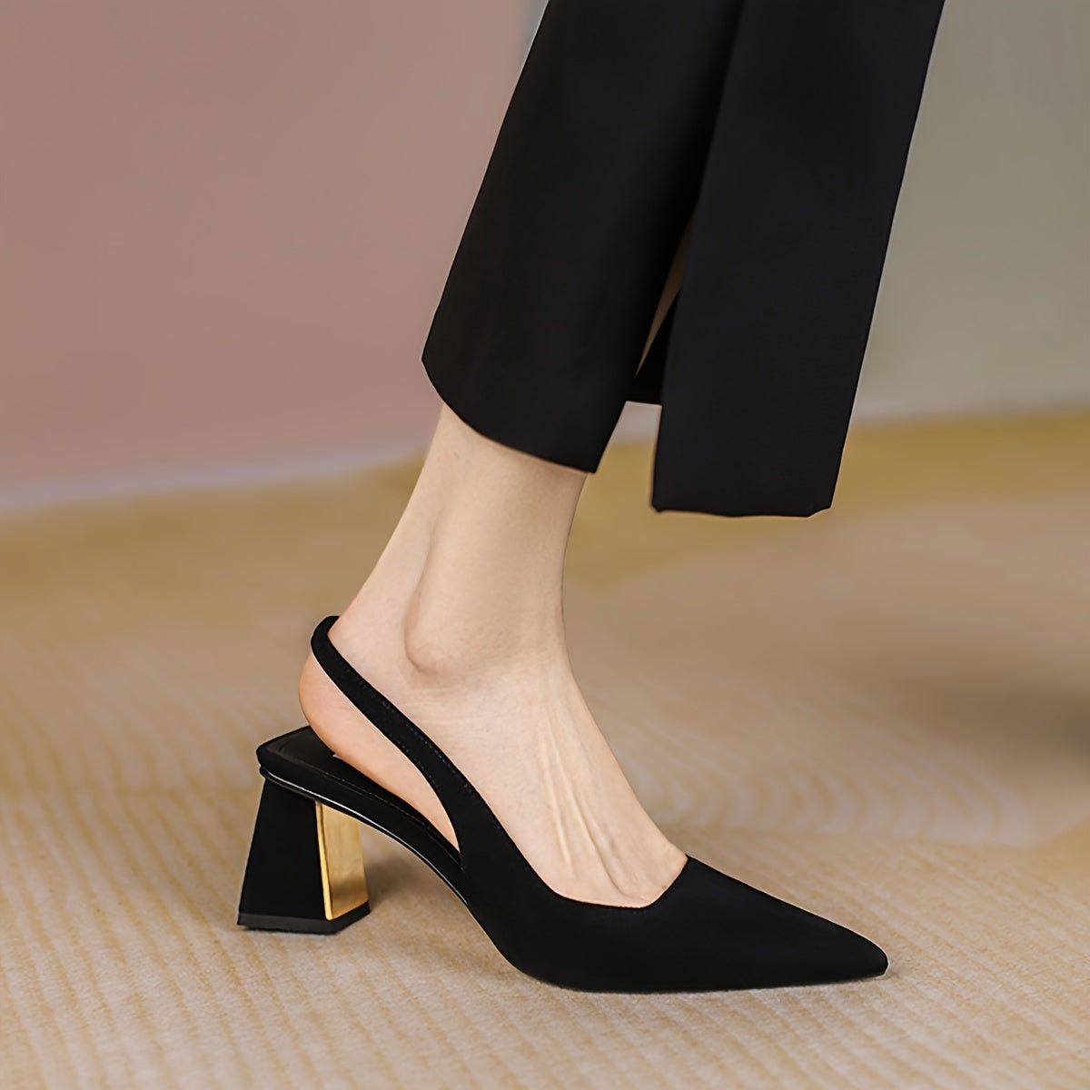 Women's High Heel Pointed Toe Ankle Strap Shoes Rubber Sole