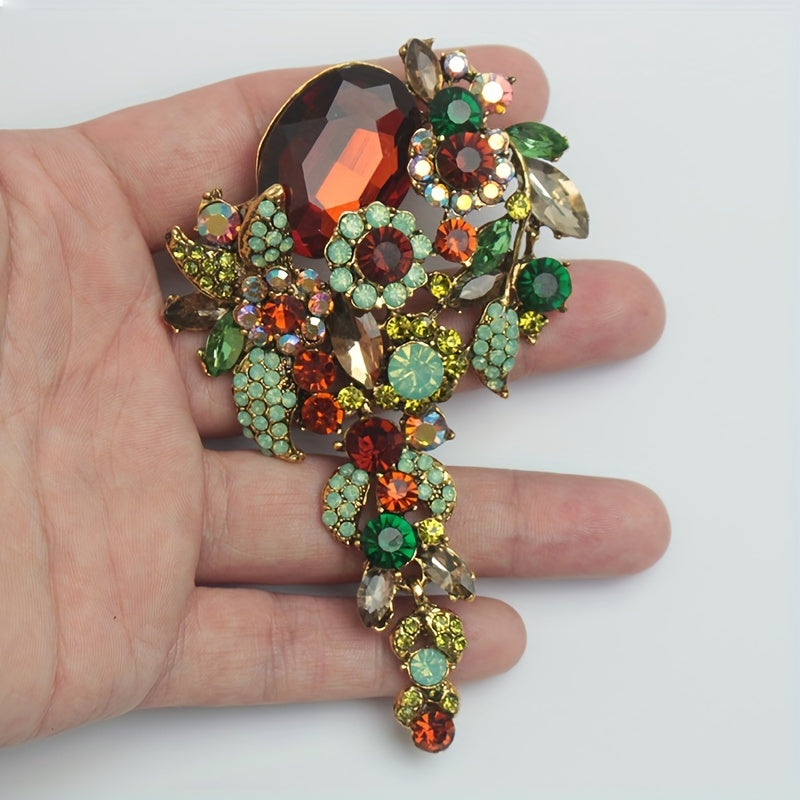 Oversized Crystal Glass Brooch for Women Elegant Alloy Rhinestone Lapel Pin