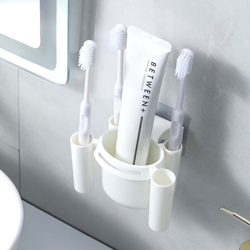 Wall-Mounted Toothbrush and Toothpaste Holder with Water Drainage, Drill-Free