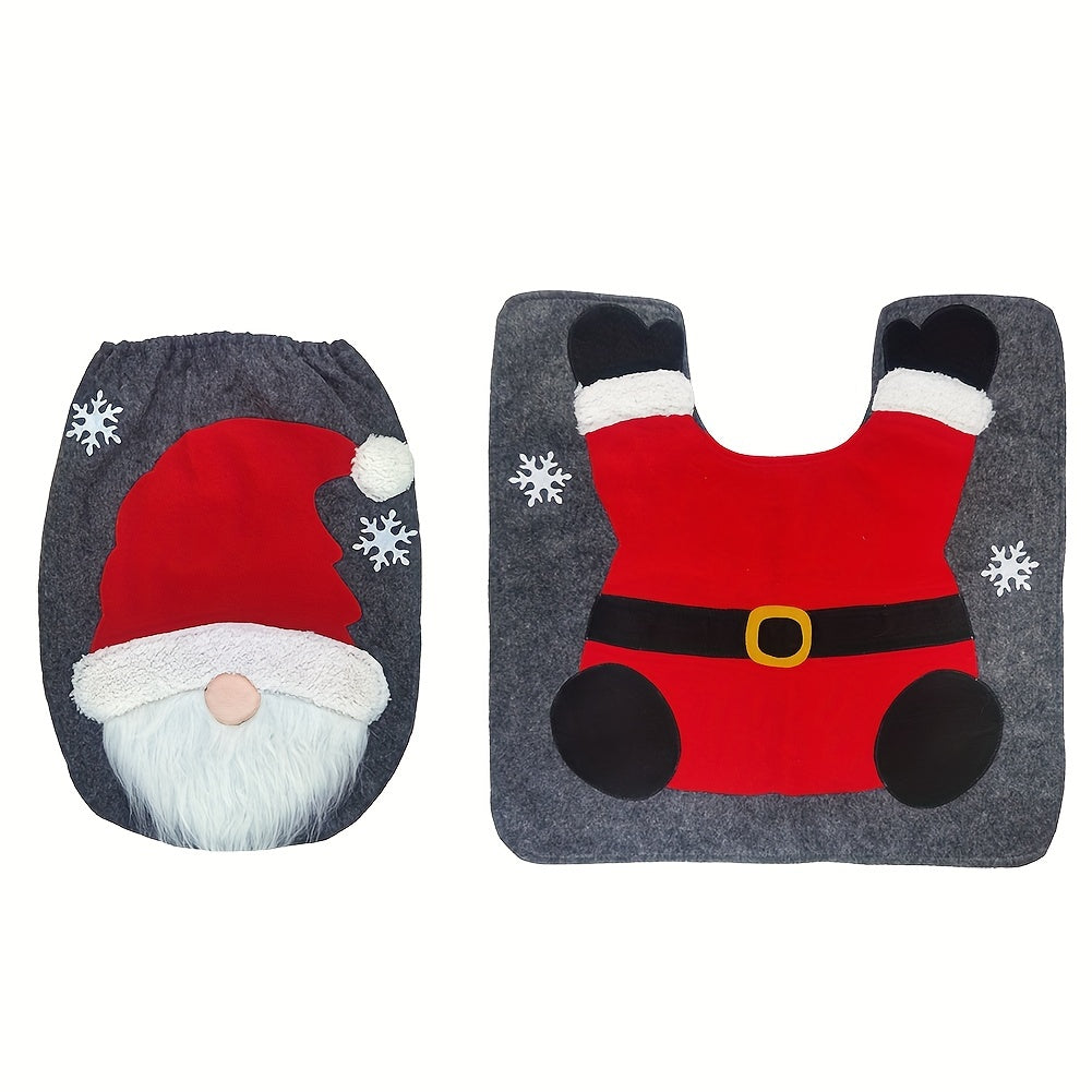 Set of 2 Santa Toilet Mats Christmas Bathroom Decor Thanksgiving Gift