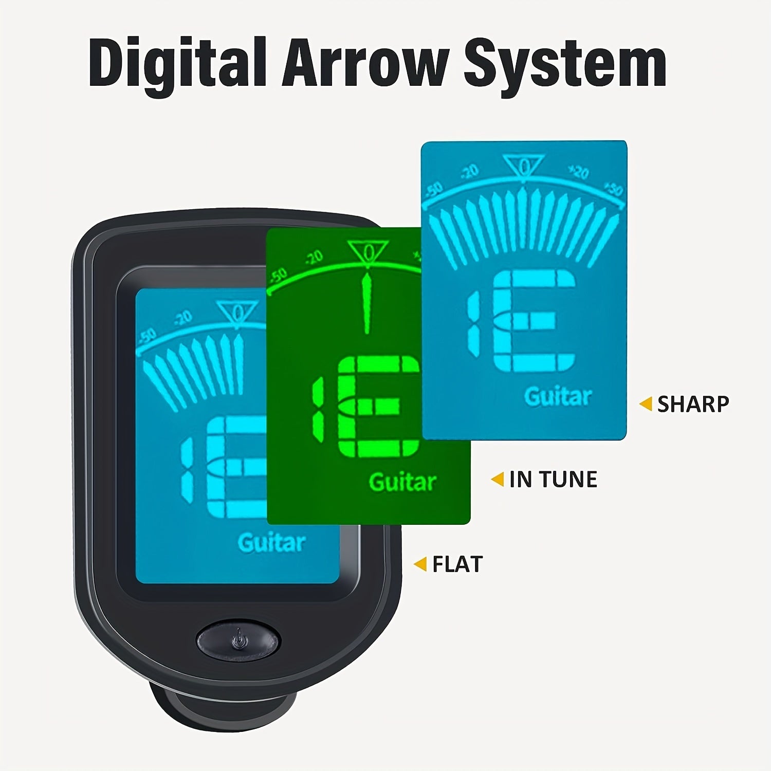 Clip-On Guitar Tuner with 360-Degree Display Black Battery Powered