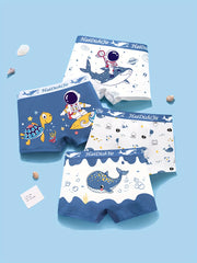 4pc Boys Boxer Briefs Toddler Underwear Astronaut Turtles Sharks Cotton Blend