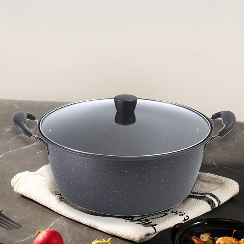 Durable Korean-Style Soup Pot with Lid for Noodles and Stews, Dishwasher Safe